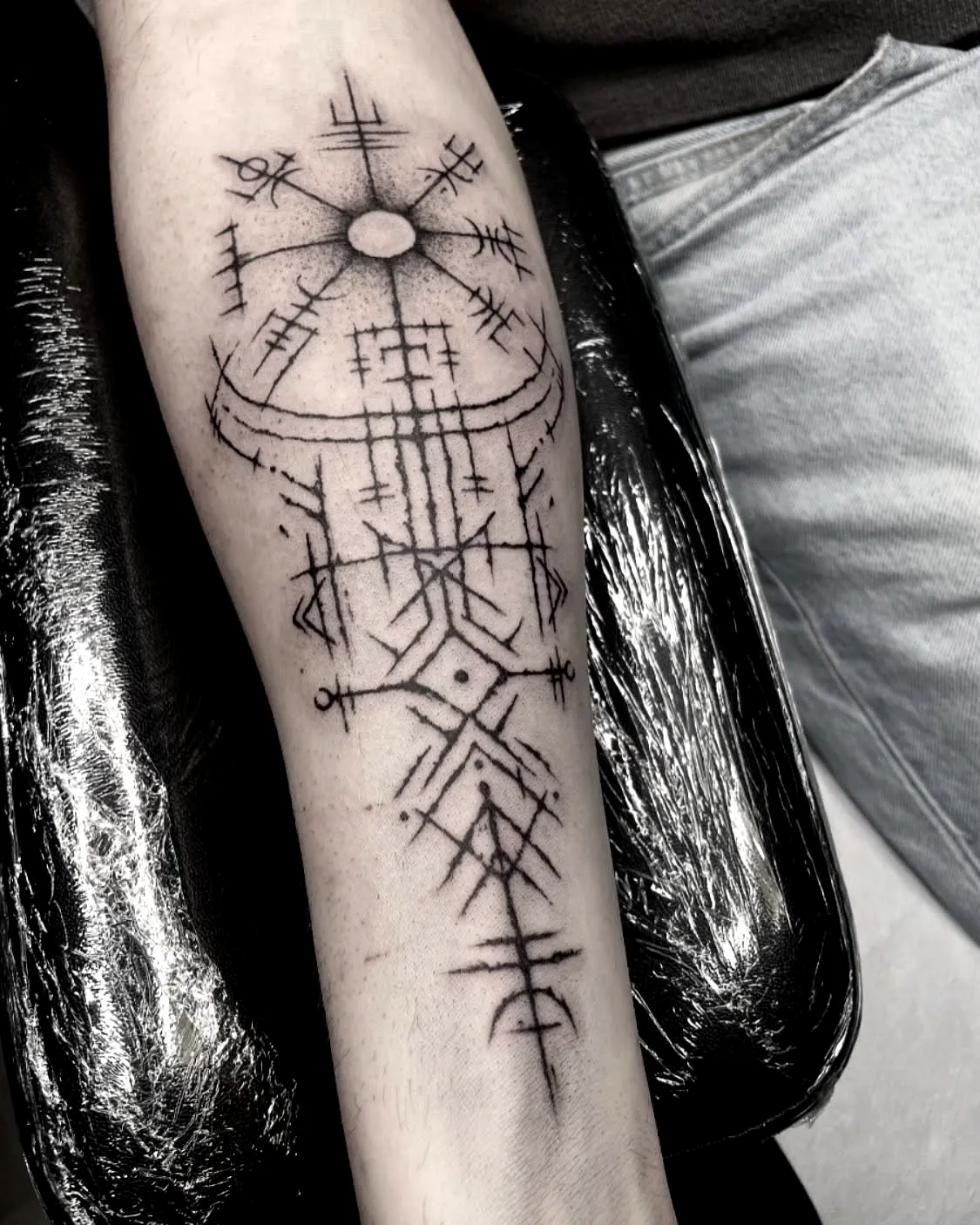 Geometric Black Ink Forearm Tattoo