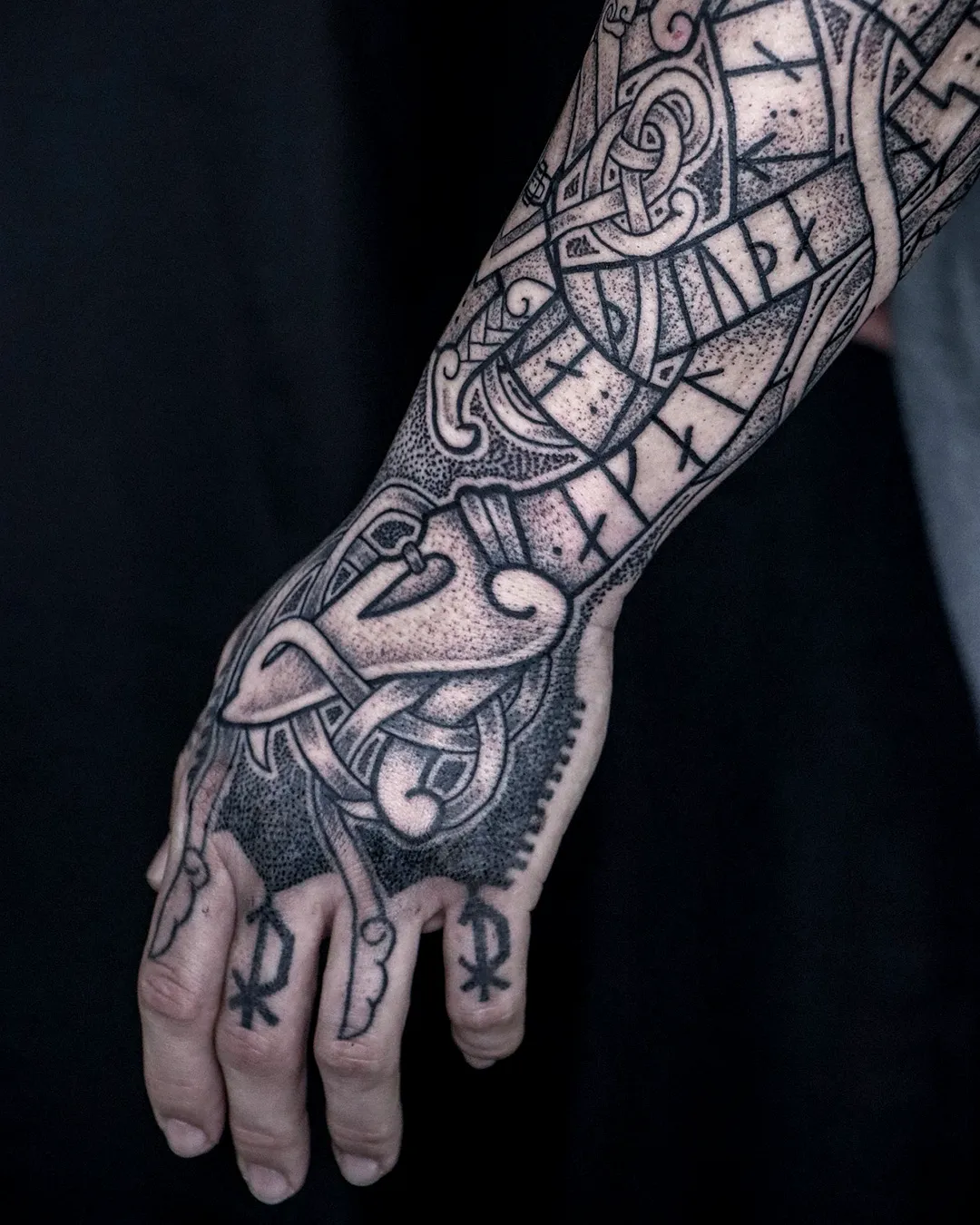 Geometric Black Ink Hand Tattoo