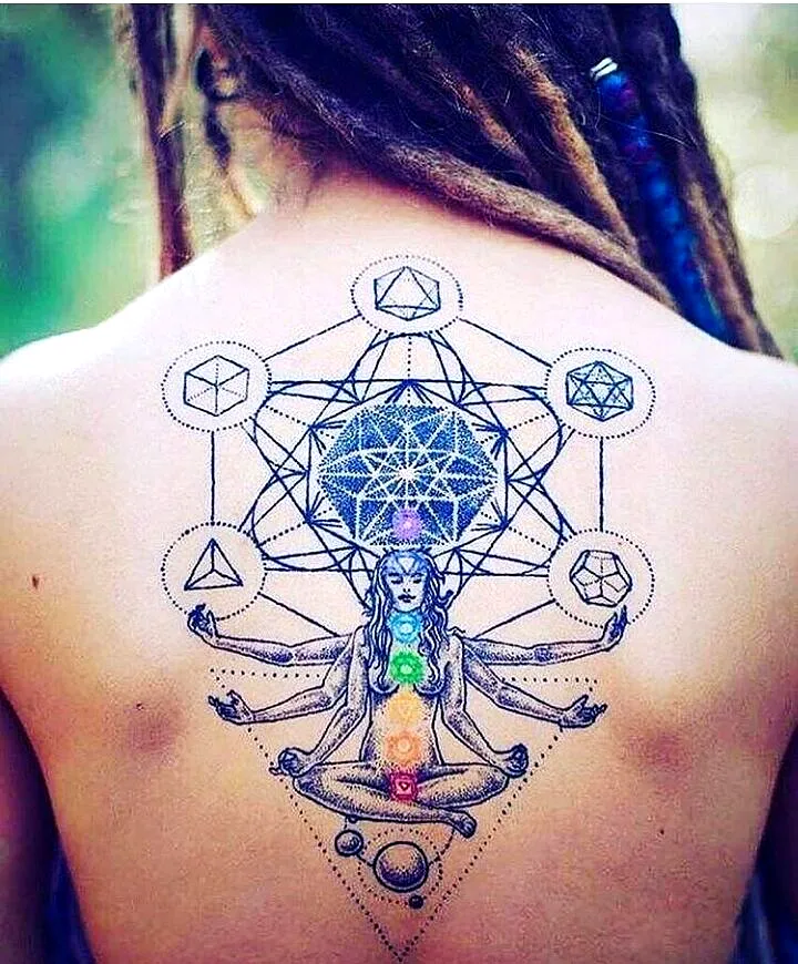 Geometric Chakra Back Tattoo