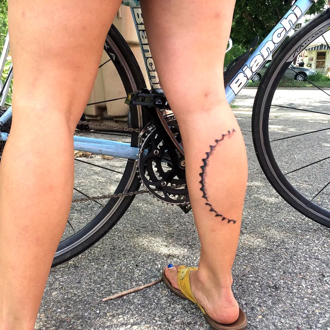 Geometric Crescent Moon Calf Tattoo