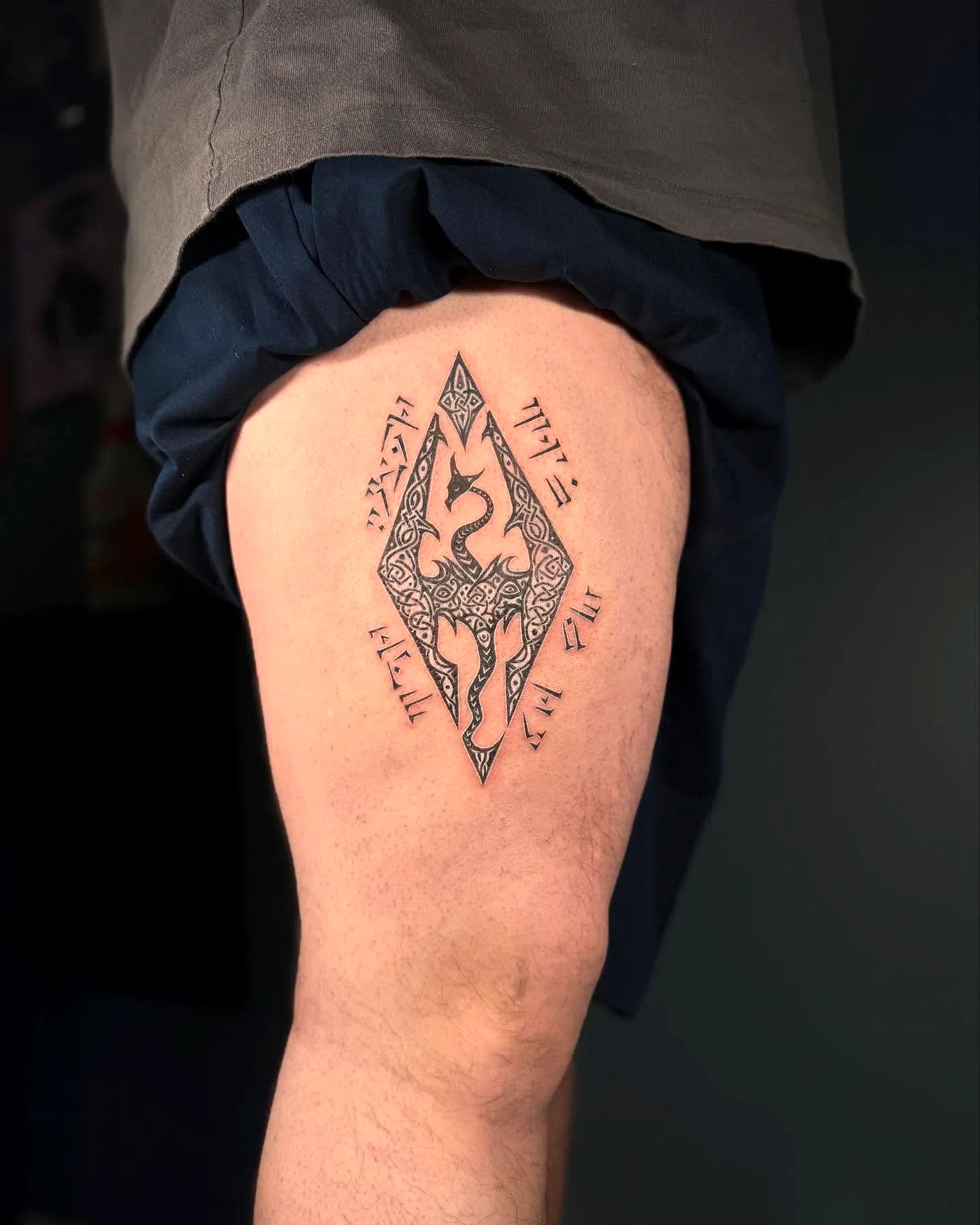 Geometric Diamond Thigh Tattoo
