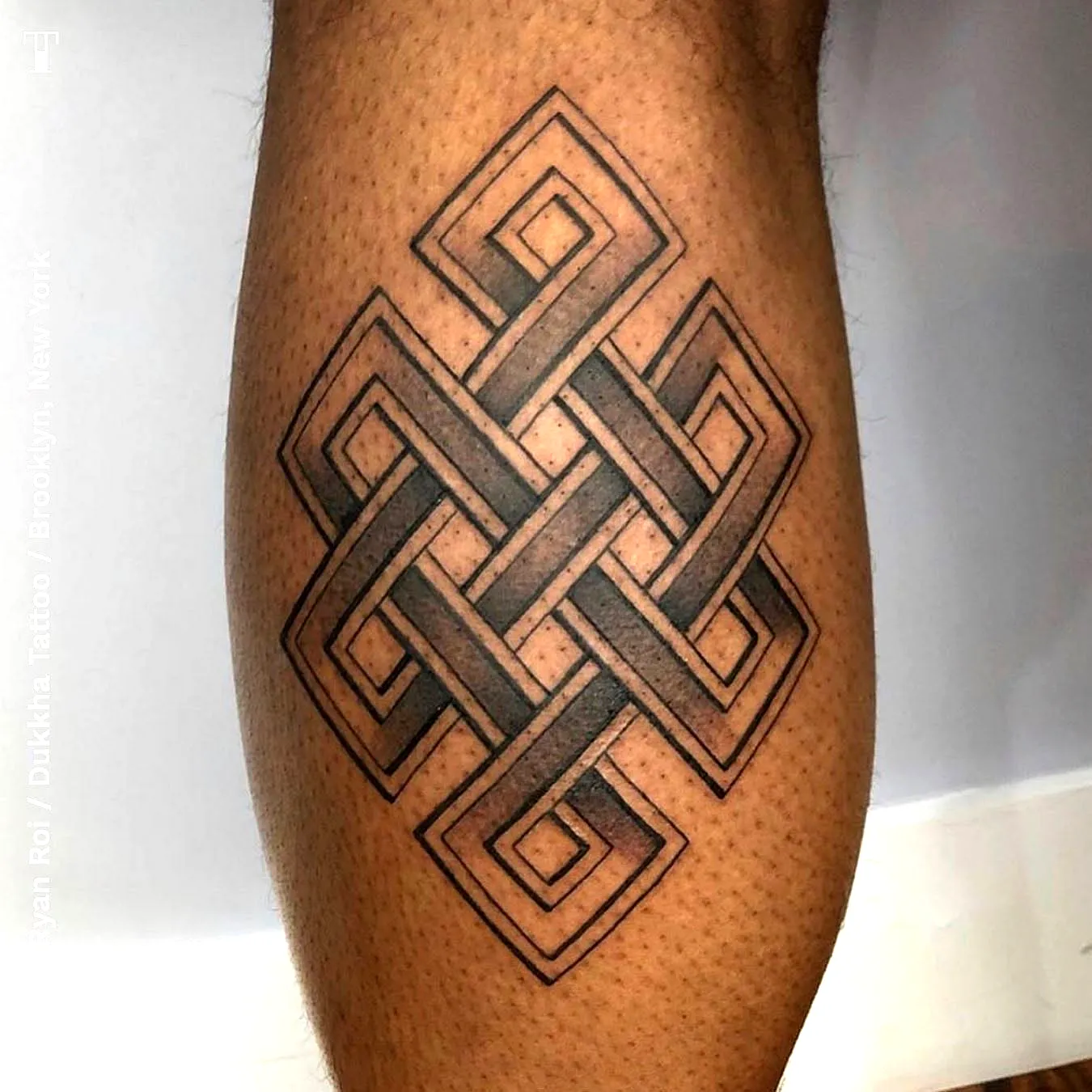 Geometric Endless Knot Calf Tattoo