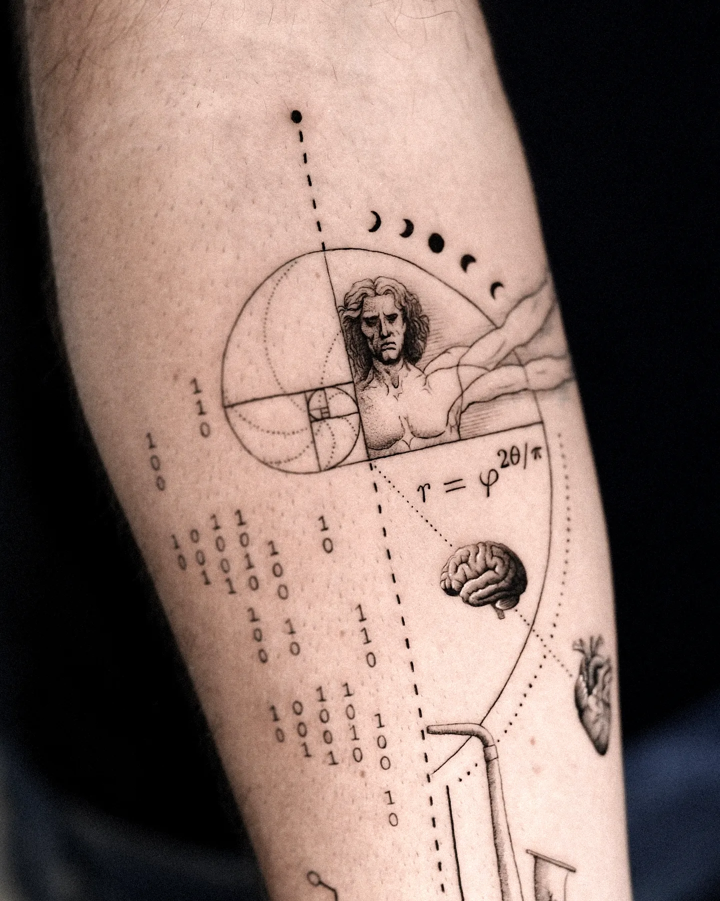 Geometric Heart and Brain Forearm Tattoo