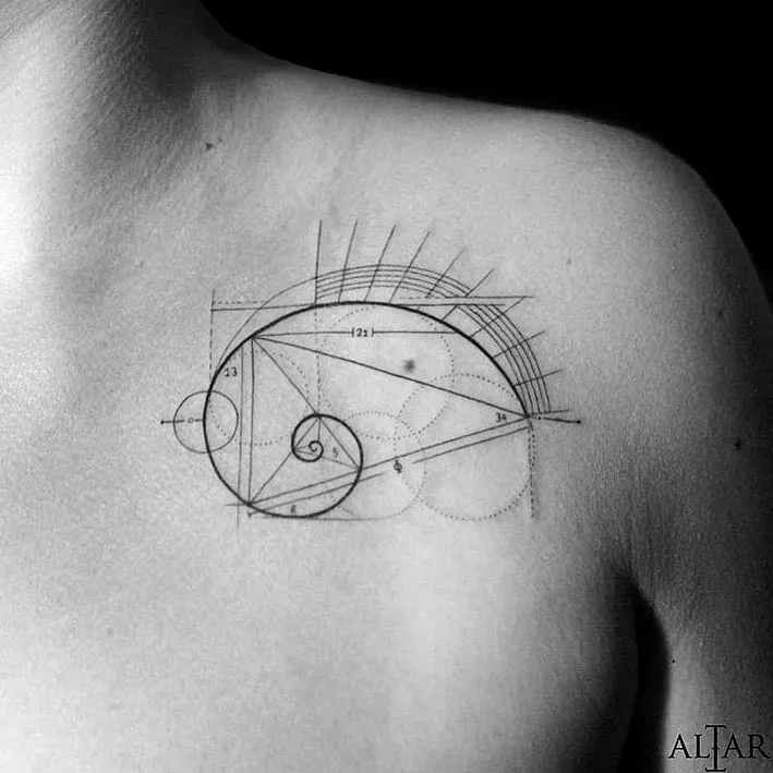 Geometric Nautilus Shell Chest Tattoo