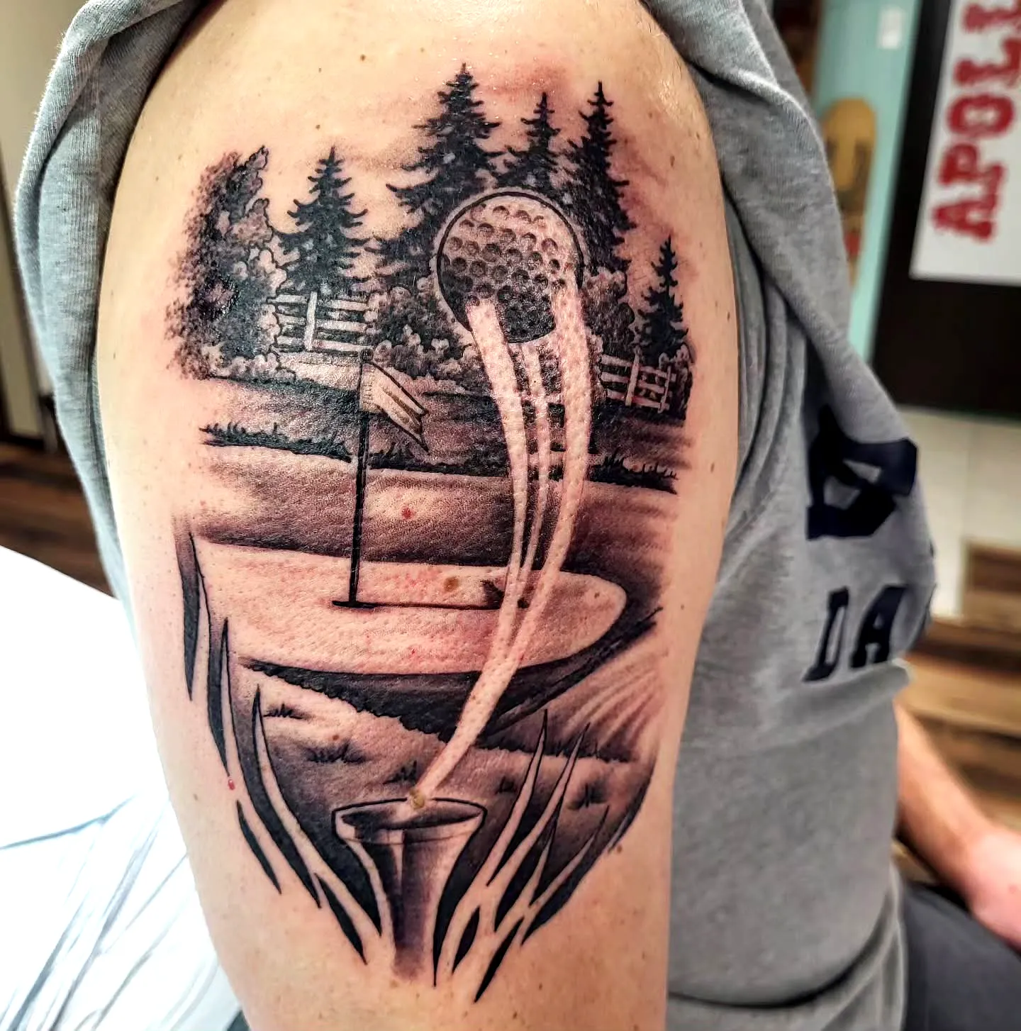 Golf Ball Upper Arm Tattoo Design