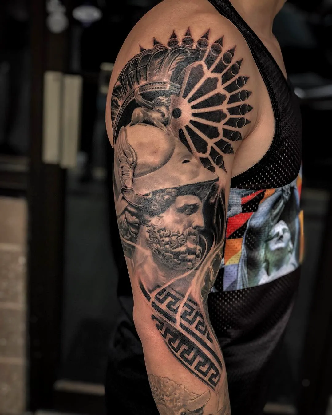 Greek Warrior Helmet Arm Tattoo