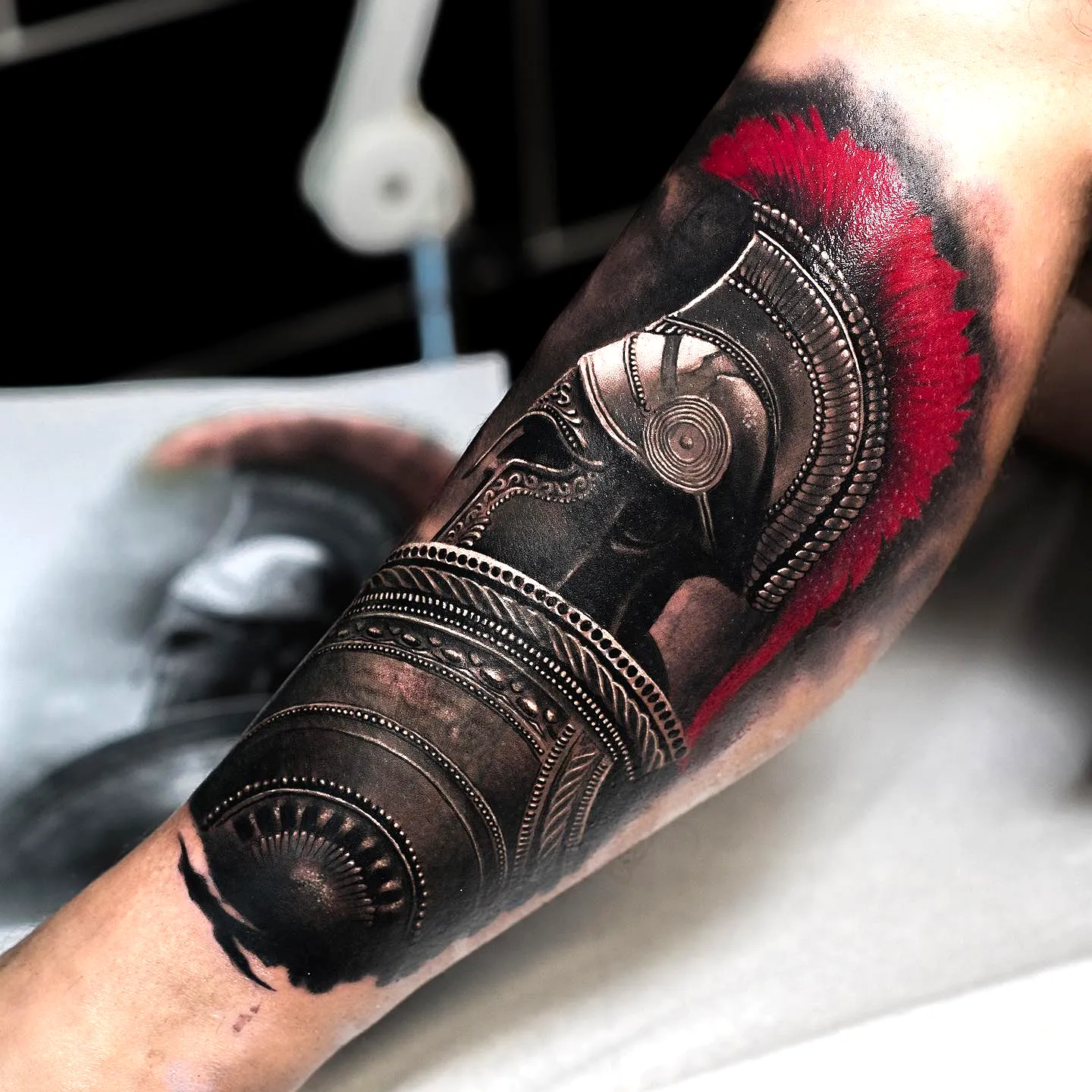 Greek Warrior Helmet Forearm Tattoo
