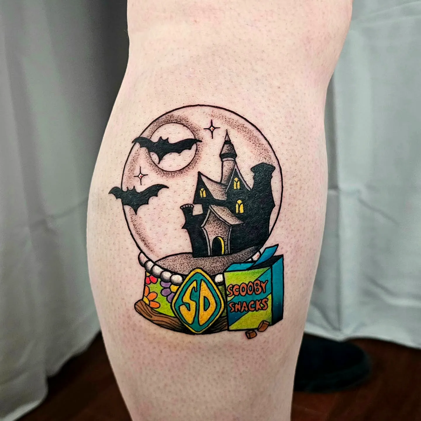 Haunted Castle Snow Globe Arm Tattoo