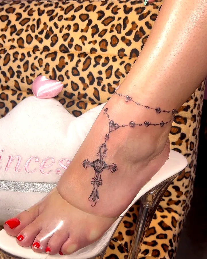 Heart and Cross Ankle Tattoo Design