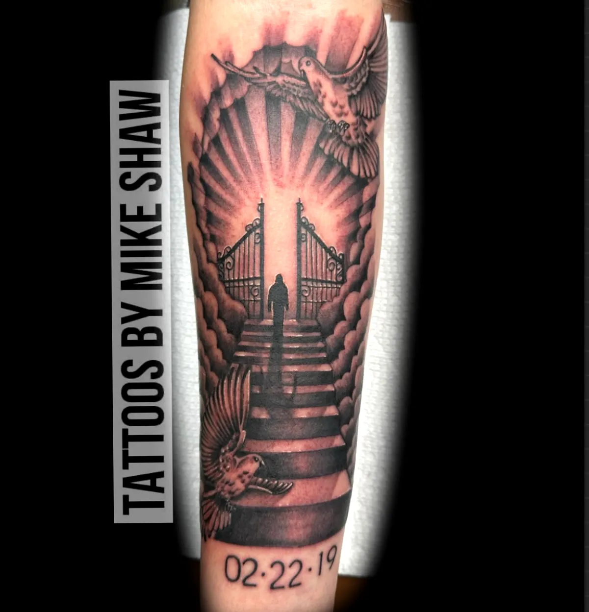 Heaven Gates Black and Gray Tattoo