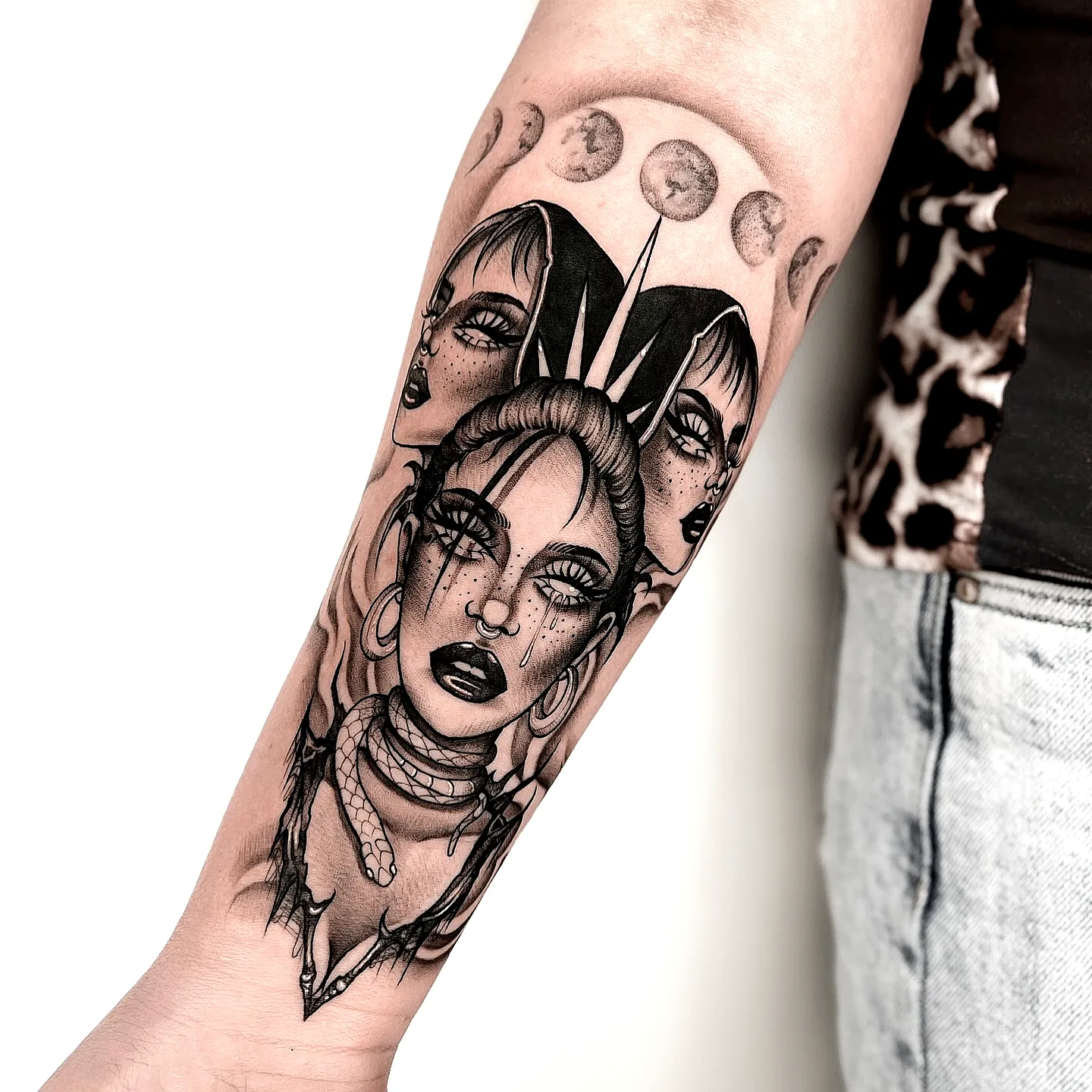 Hecate Forearm Tattoo in Black Ink