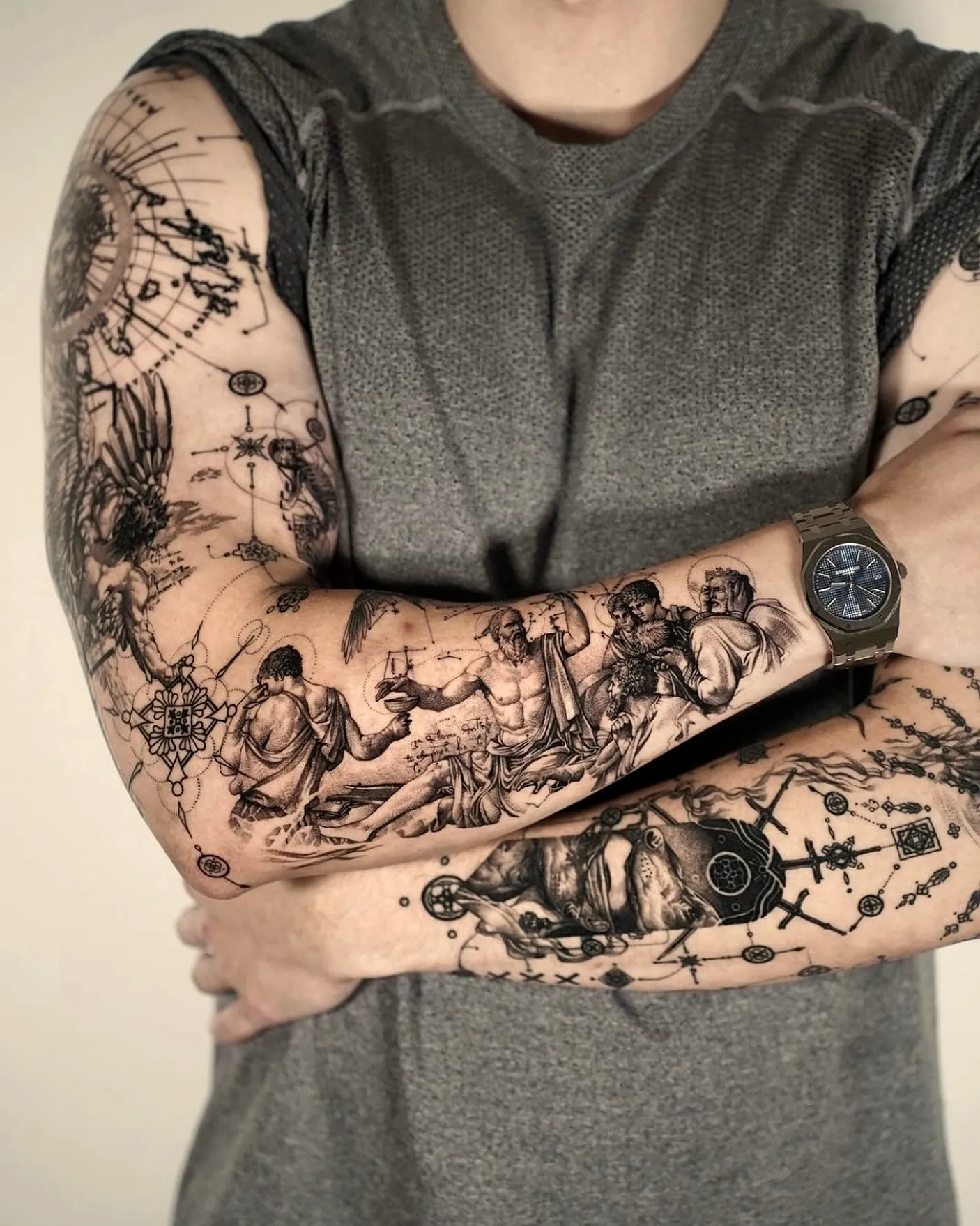 Intricate Black and Gray Sleeve Tattoos
