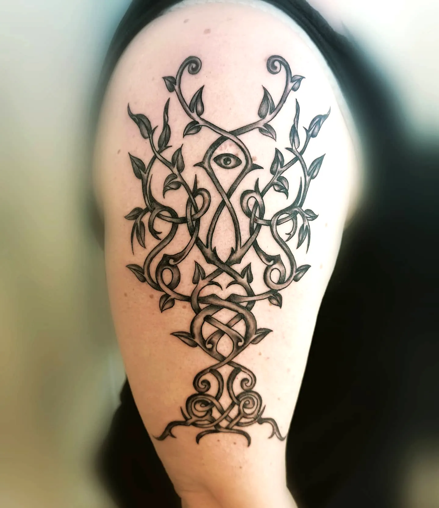 Intricate Yggdrasil Upper Arm Tattoo
