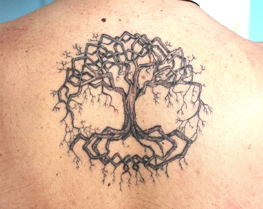 Intricate Yggdrasil Upper Back Tattoo