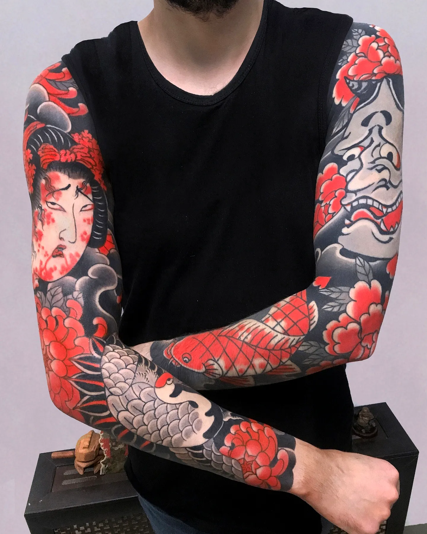 Irezumi Sleeve Tattoo with Koi Fish