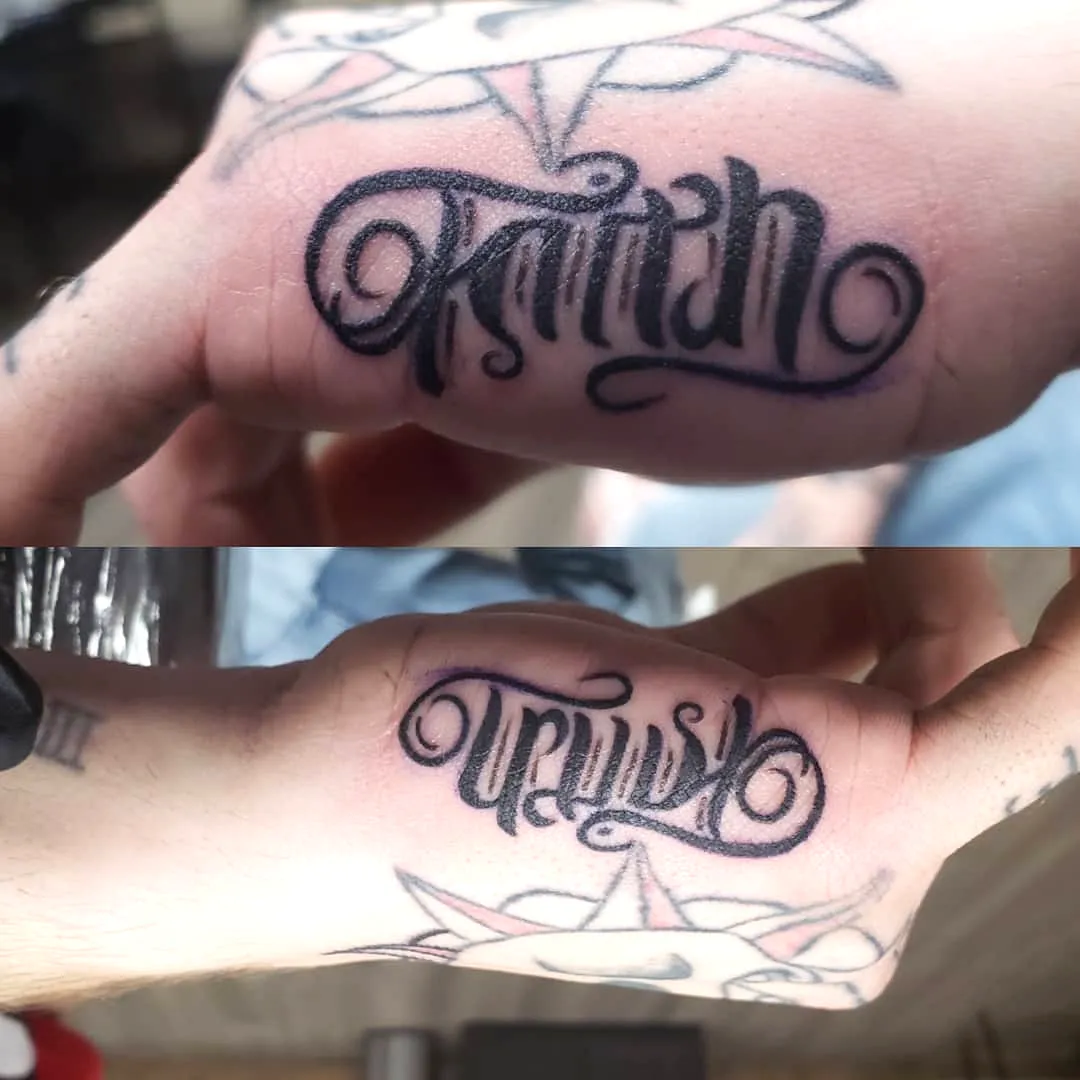 Kaitlin Palm Tattoo in Elegant Script