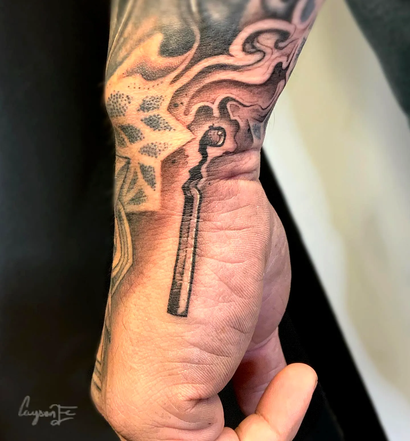 Key Forearm Tattoo with Abstract Shading