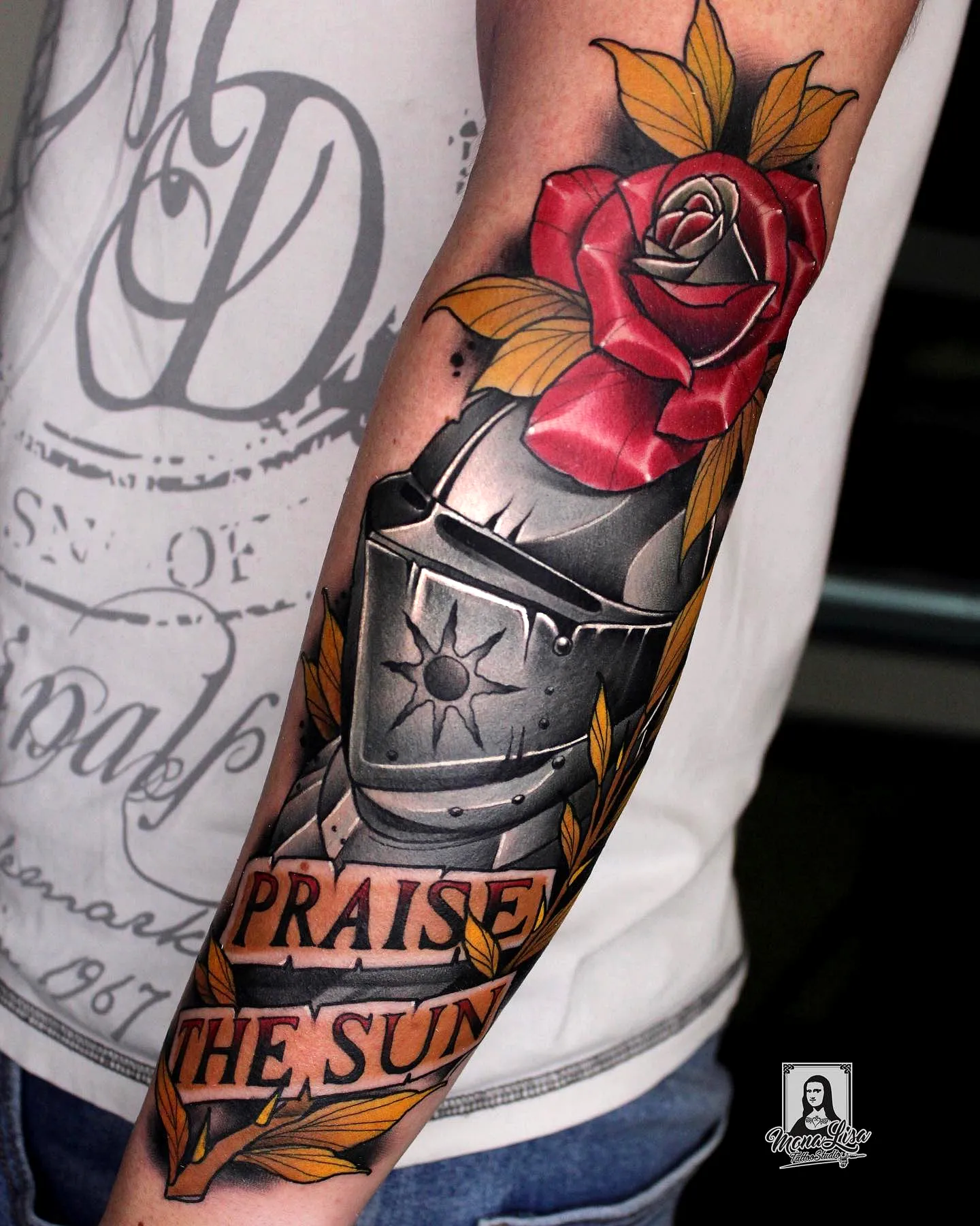 Knight Rose Forearm Tattoo