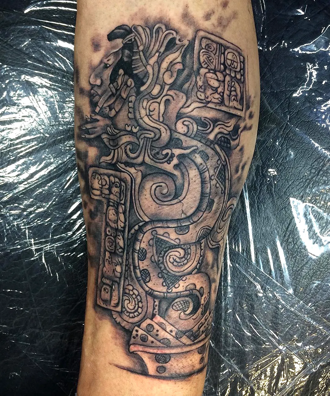 Kukulcan Forearm Tattoo in Black and Grey