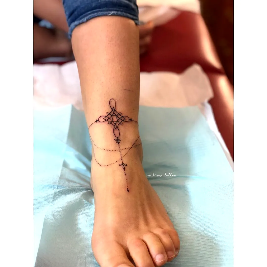 Lace Ankle Tattoo with Purple Accents