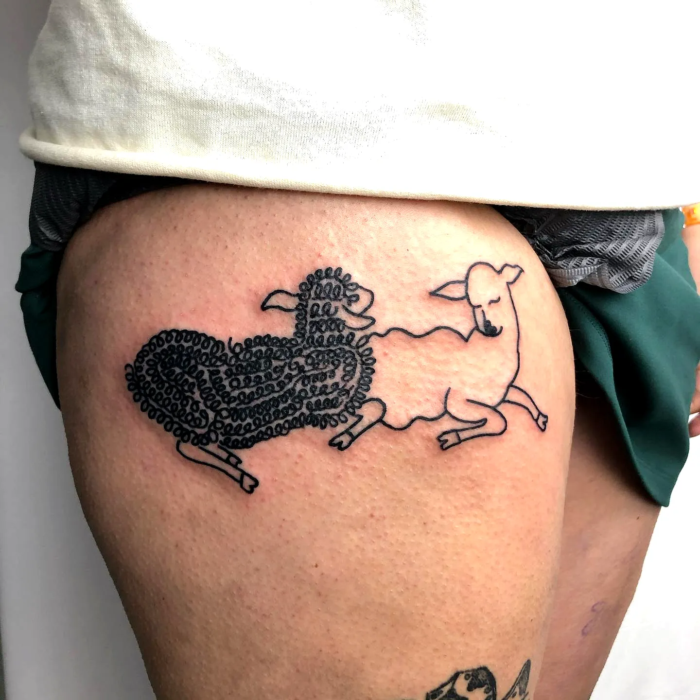 Lambs Minimalist Thigh Tattoo