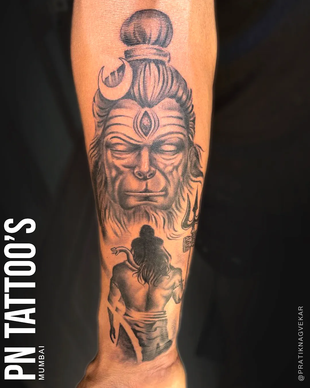 Lord Shiva Forearm Tattoo in Black Gray