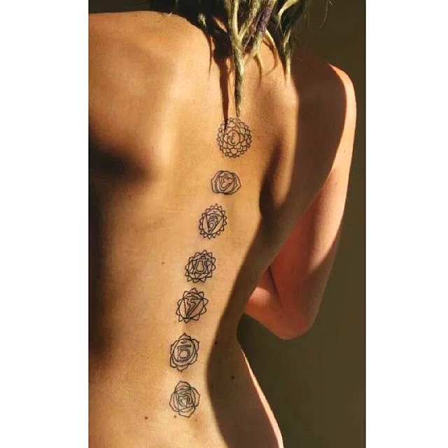Lotus Flower Spine Tattoo in Black Ink