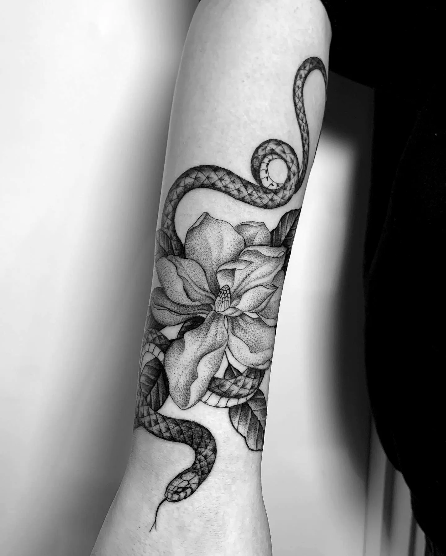 Magnolia Snake Forearm Tattoo