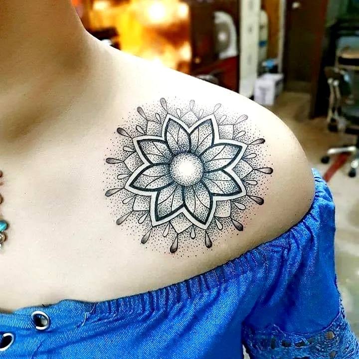 Mandala Flower Shoulder Tattoo