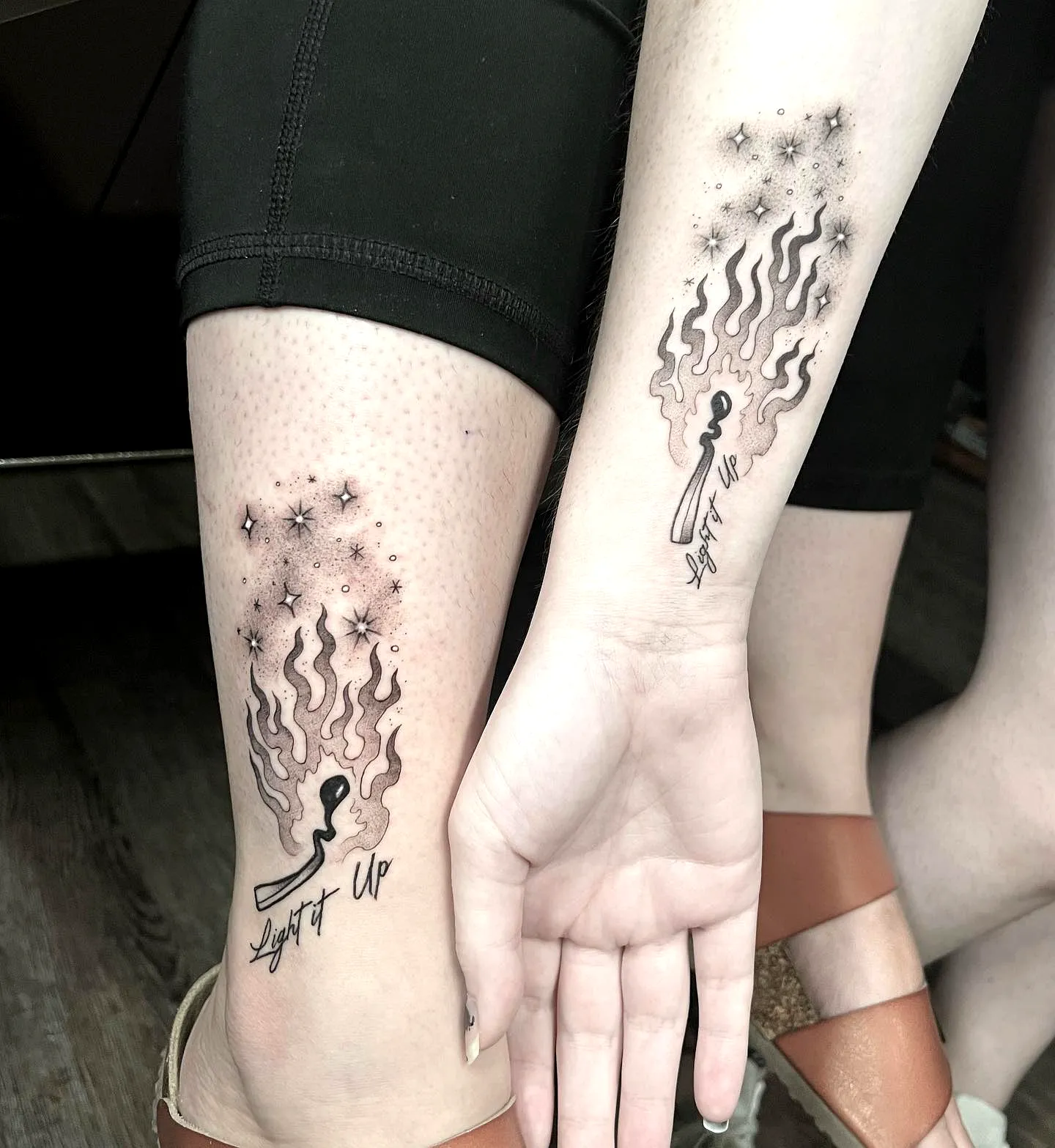 Matchstick Flames Calf Wrist Tattoo