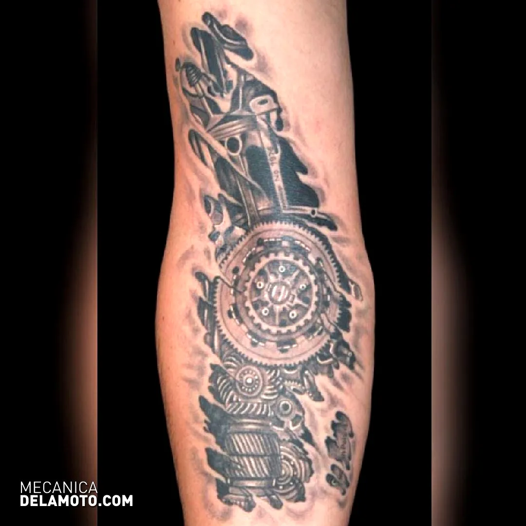 Mechanical Motorcycle Forearm Tattoo