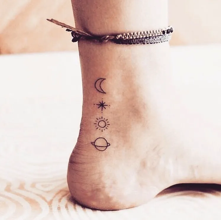 Minimalist Celestial Ankle Tattoo