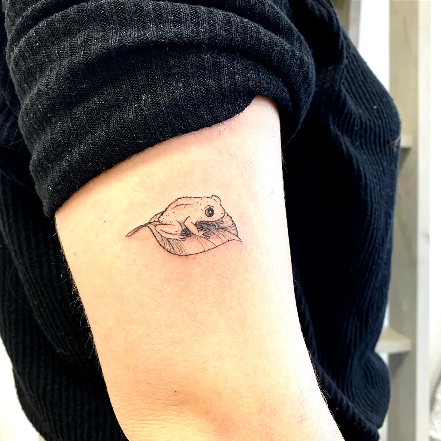 Minimalist Frog Leaf Forearm Tattoo