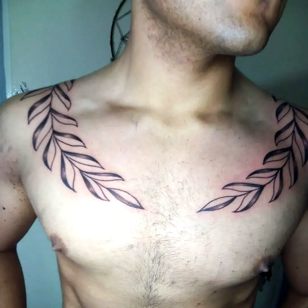 Minimalist Laurel Chest Tattoo