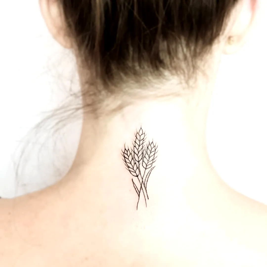 Minimalist Wheat Nape Tattoo