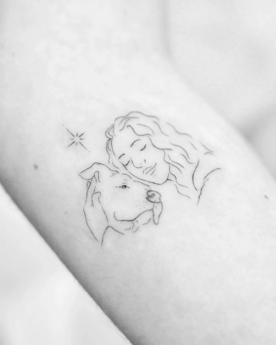 Minimalist Woman Dog Forearm Tattoo