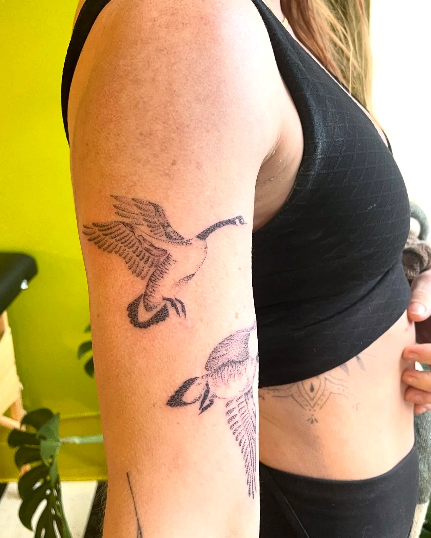 Minimalistic Geese Upper Arm Tattoo