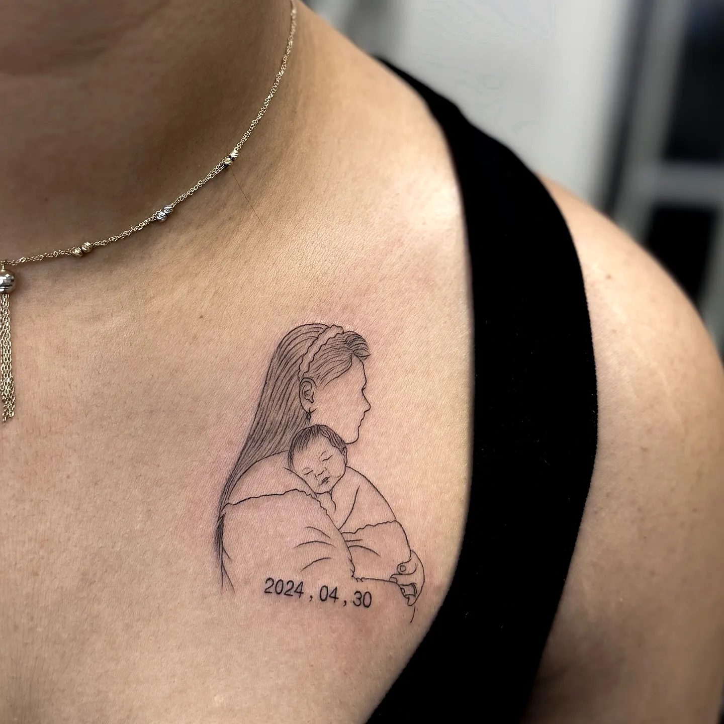 Minimalistic Mom Shoulder Tattoo