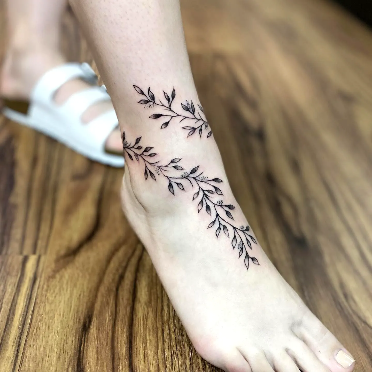 Minimalistic Vines Ankle Tattoo