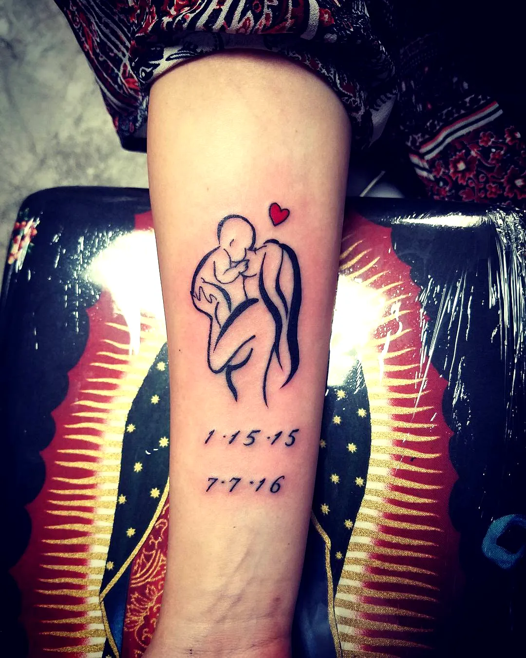 Mother and Child Arm Tattoo with Heart