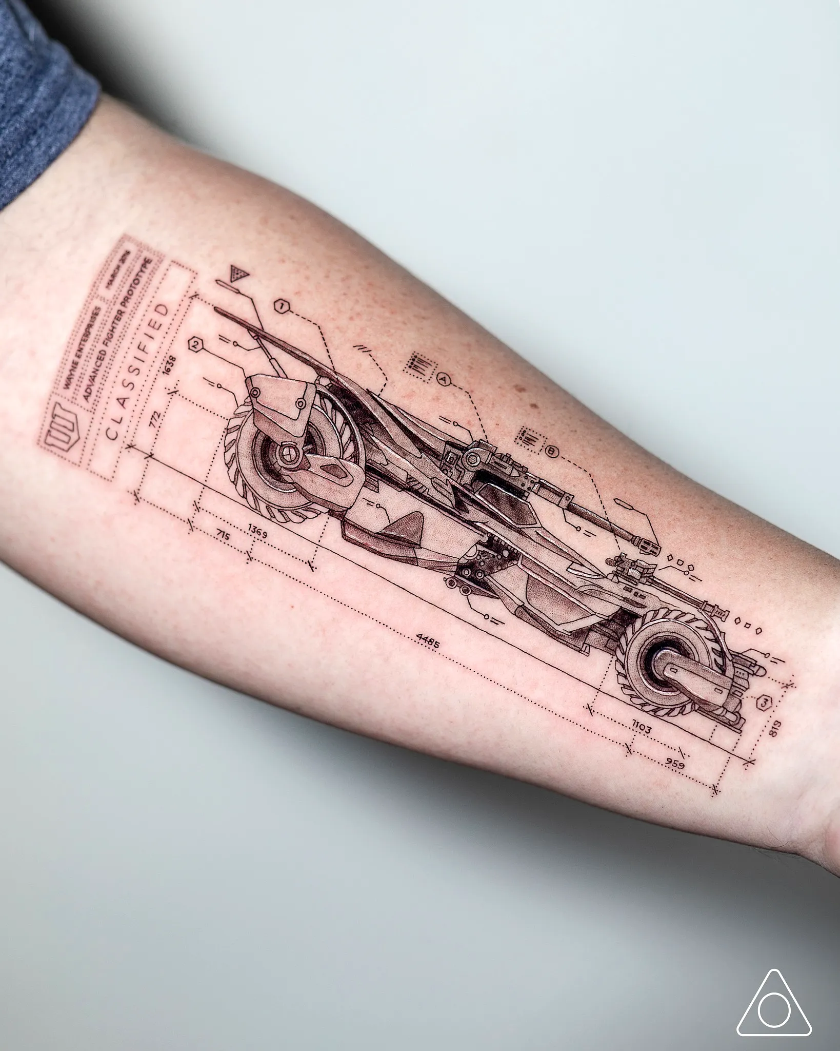Motorcycle Blueprint Forearm Tattoo