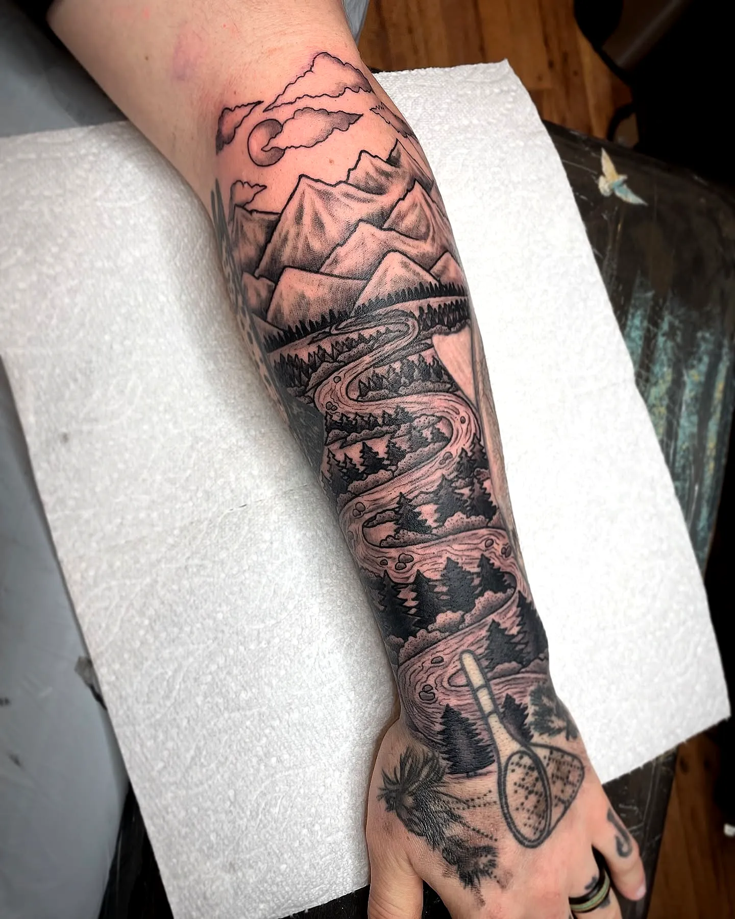 Mountain Landscape Forearm Tattoo