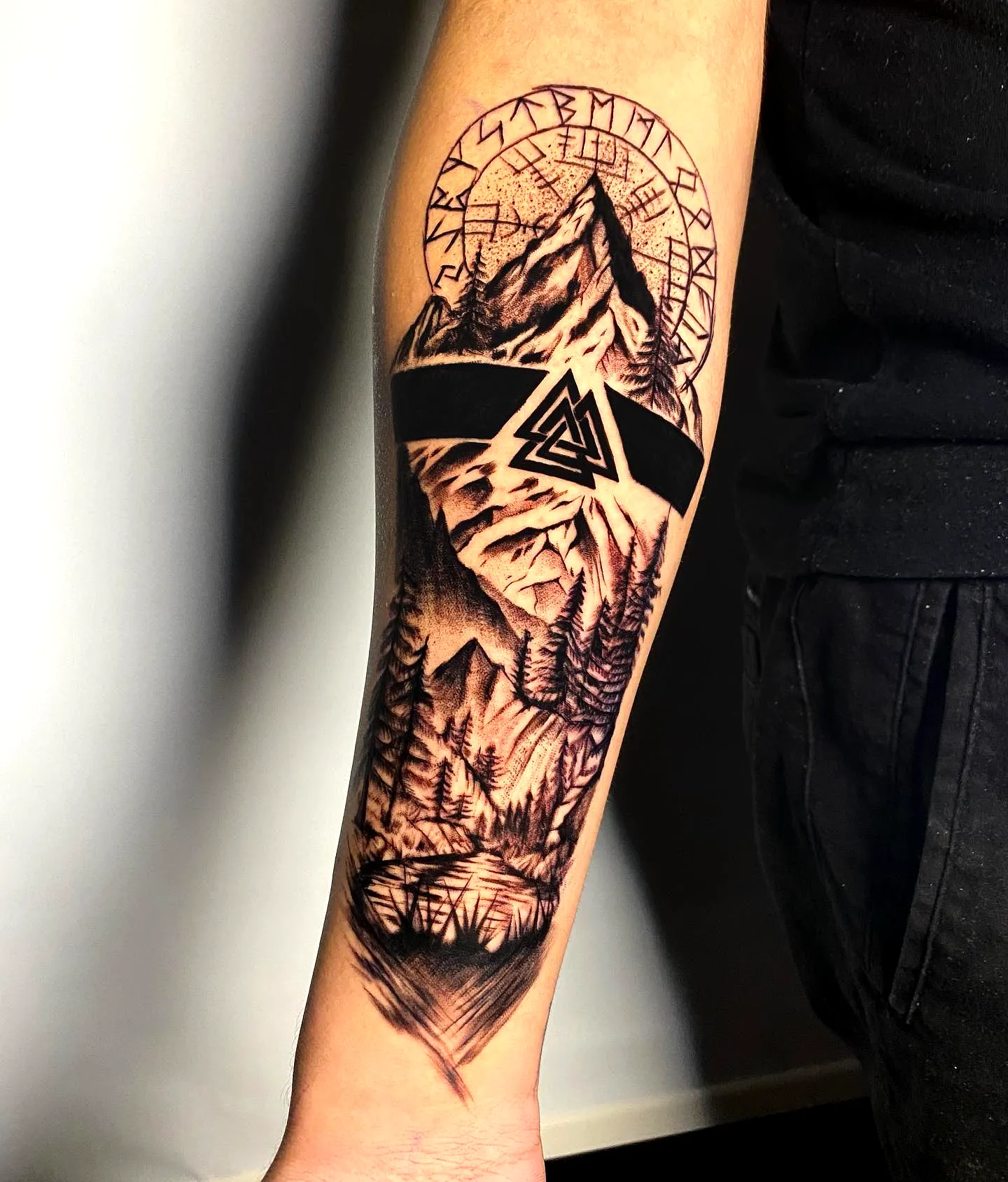 Mountain Landscape Forearm Tattoo
