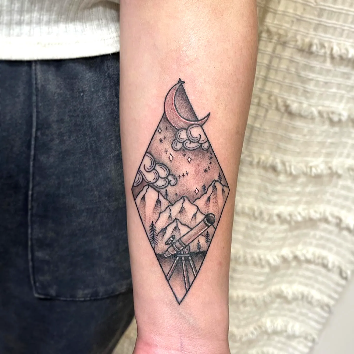 Mountainous Telescope Arm Tattoo