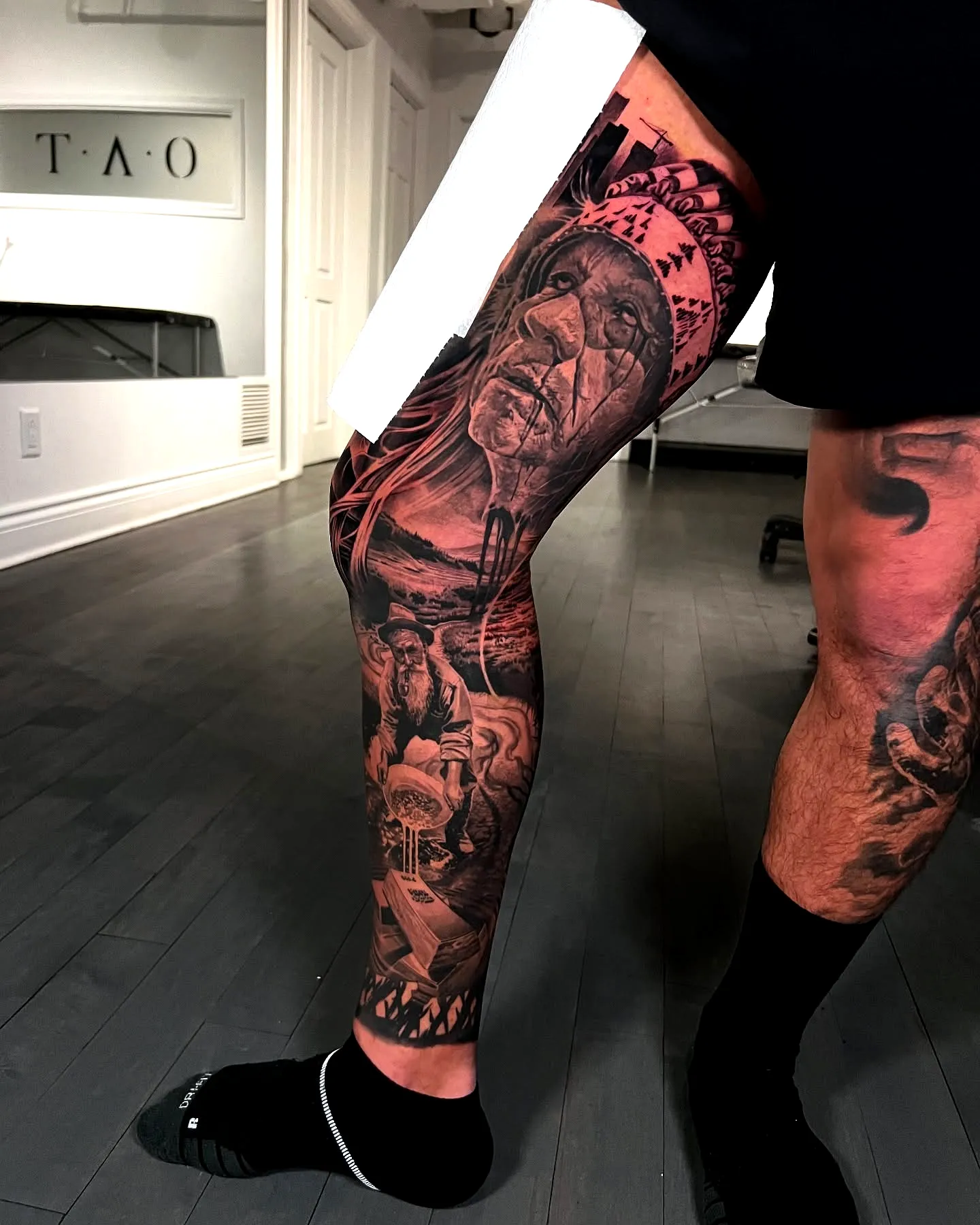 Native American Chief Thigh Tattoo