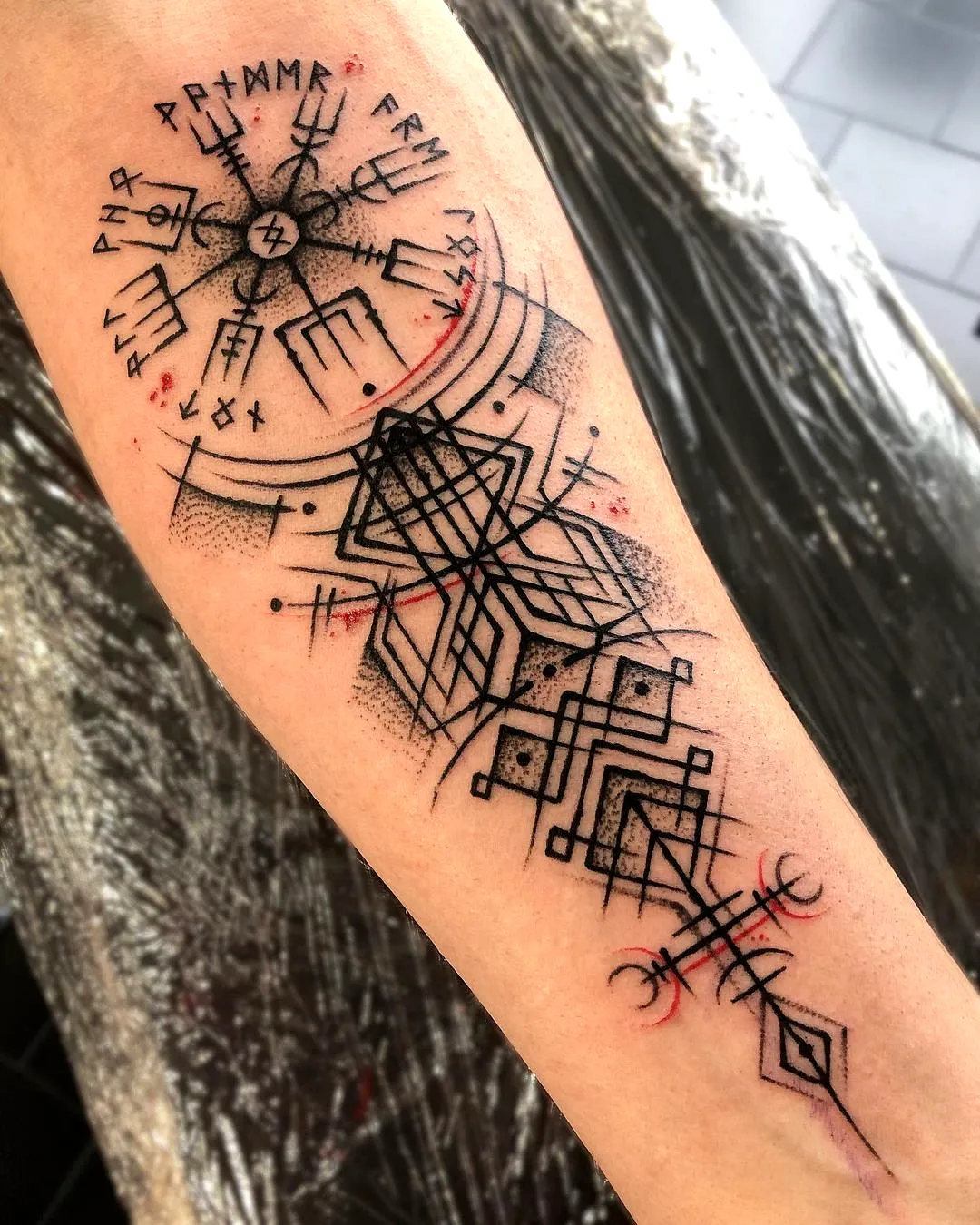 Norse Vegvisir Forearm Tattoo Design