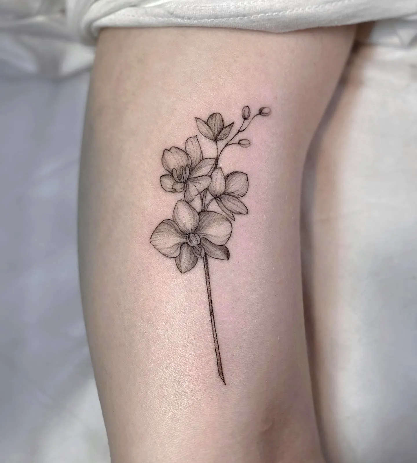 Orchid Inner Thigh Tattoo Design