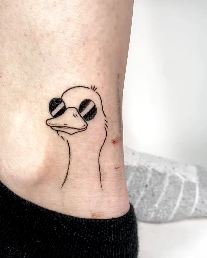 Ostrich Ankle Tattoo - Minimalist Black Design