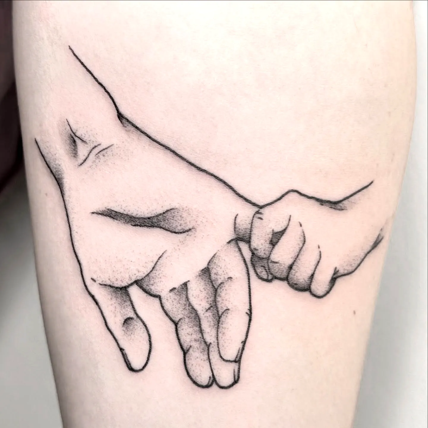 Parent Child Thigh Tattoo - Black Ink Connection