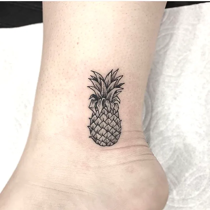 Pineapple Ankle Tattoo - Black Ink Art